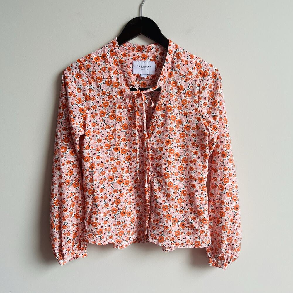 The Shirt by Rochelle Behrens Floral Ruffles Shirt Size XS Bow Tie